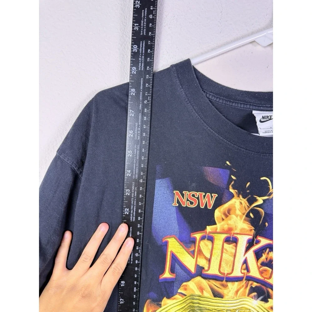 Vintage Nike NSW 1972 Flame Graphic T-Shirt Black‎ Size L Double Sided